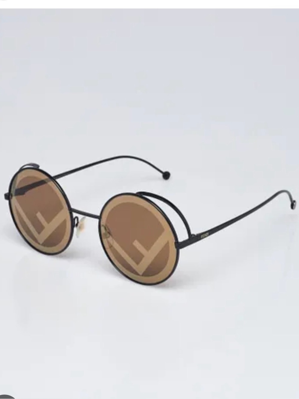 Fendi FF0343/S Round Metal Sunglasses with Brown F Logo Lenses